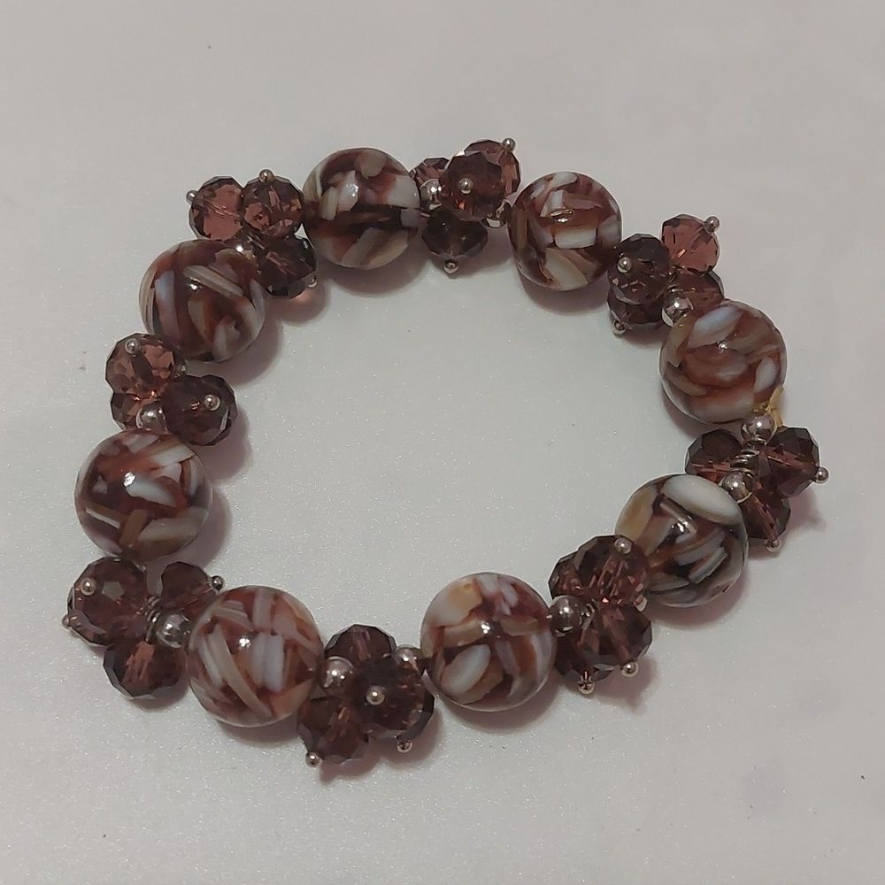 Vintage Marbled Glass Beads Stretch Bracelet